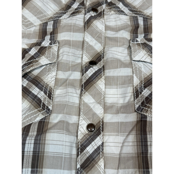 BKE Buckle Mens Large Brown Plaid Snap Long Sleeve Shirt Slim Fit Button Up - Picture 4 of 7